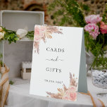 Pampas grass blush rose floral cards gifts  table tent sign<br><div class="desc">White background. Decorated with rose gold and pink florals,  roses and pampas grass. With the text: Cards and gifts. Thank you!</div>