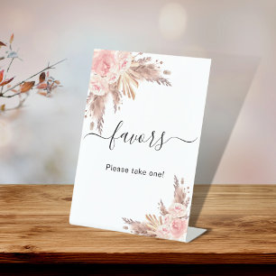 Pampas grass blush rose floral favors sign