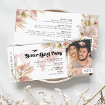 Pampas Grass Boarding Pass Wedding Invitation<br><div class="desc">Modern wedding boarding pass ticket invitation featuring a simple white background,  a photo of the couple,  rustic watercolor pampas grass and florals,  a QR code for you to delete or replace with your own,  and a editable all in one wedding template that is easy to personalize.</div>
