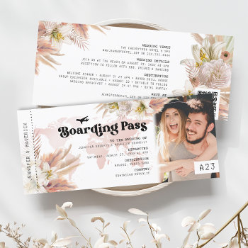 Pampas Grass Boarding Pass Wedding Invitation by special_stationery at Zazzle