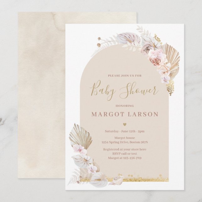 Pampas Grass Bohemian Arch Desert Baby Shower Invitation (Front/Back)