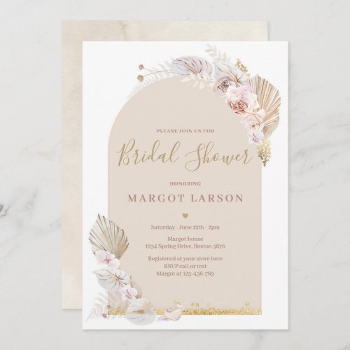 Pampas Grass Bohemian Arch Desert Bridal Shower Invitation