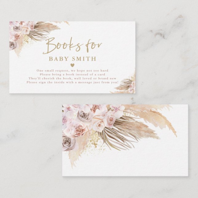 Pampas Grass Bohemian Baby Shower Bring A Book Enclosure Card (Front/Back)