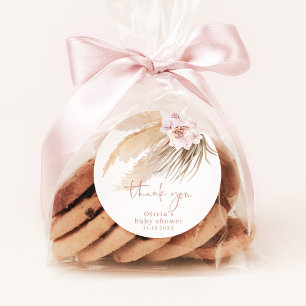 Pampas grass bohemian baby shower classic round sticker