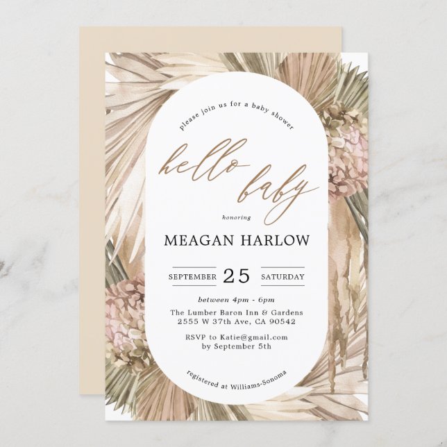 Pampas Grass Bohemian Baby Shower Invitation (Front/Back)