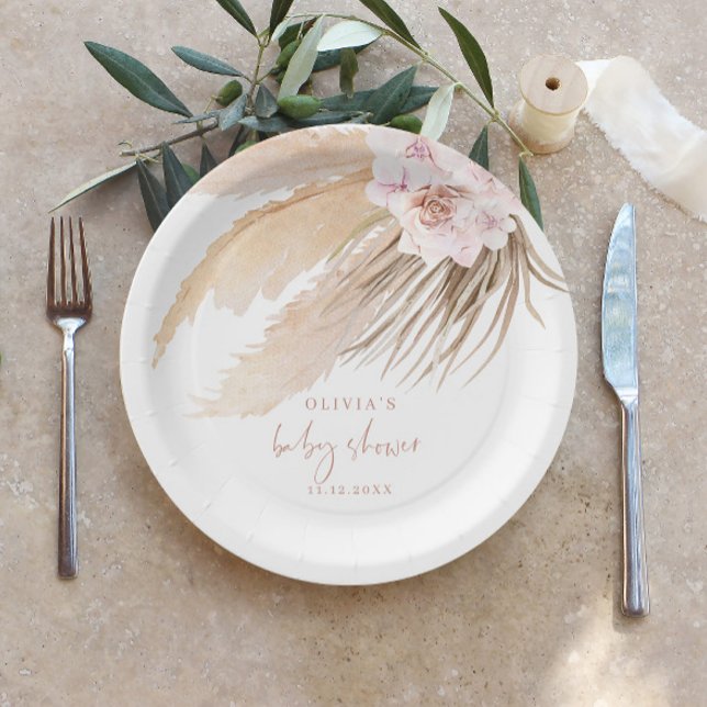 Pampas grass bohemian baby shower paper plates (Creator Uploaded)
