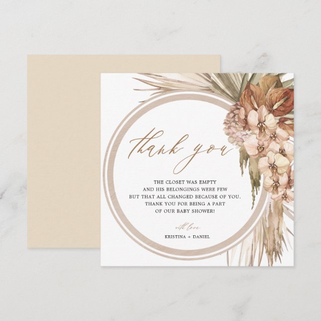 Pampas Grass Bohemian Baby Shower Thank You Card (Front/Back)