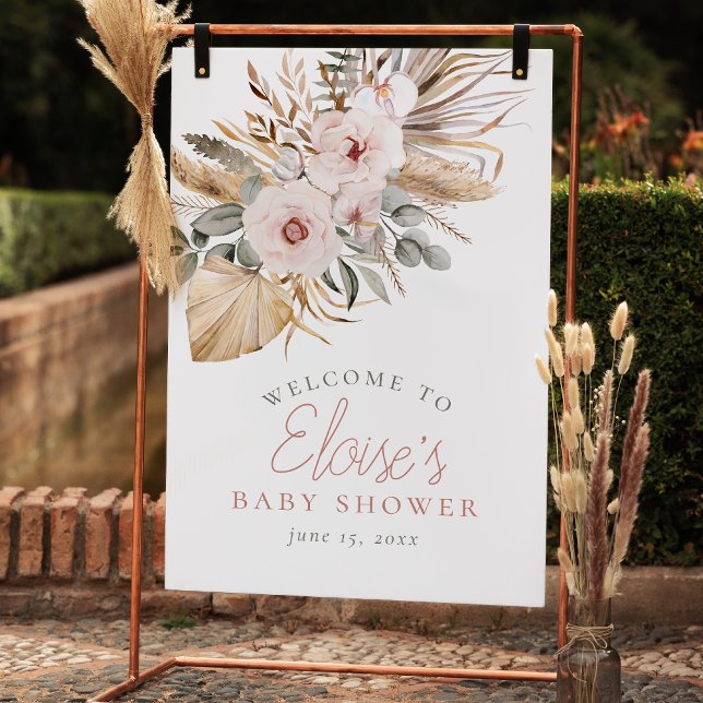 Pampas Grass Bohemian Baby Shower Welcome Sign (Welcome Sign Mock-up)