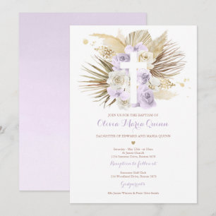 Pampas Grass Bohemian Baptism Boho Christening Invitation