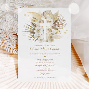 Pampas Grass Bohemian Baptism Boho Christening Invitation