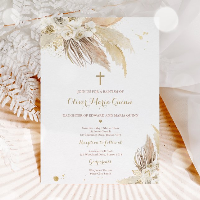 Pampas Grass Bohemian Baptism Boho Christening  Invitation (Creator Uploaded)
