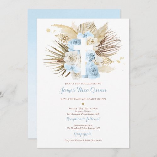 Pampas Grass Bohemian Baptism Boho Christening Invitation