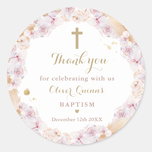 Pampas Grass Bohemian Baptism Christening Favor Classic Round Sticker (Front)