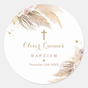 Pampas Grass Bohemian Baptism Christening Favor Classic Round Sticker