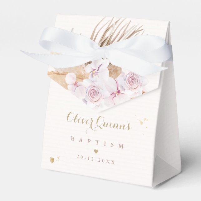 Pampas Grass Bohemian Baptism Personalized  Favor Boxes (Front Side)