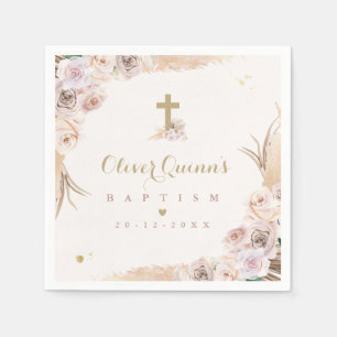 Pampas Grass Bohemian Baptism Personalized Napkins