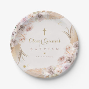 Pampas Grass Bohemian Baptism Personalized Paper Plates