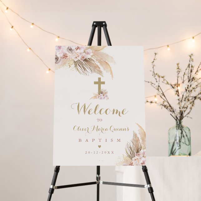 Pampas Grass Bohemian Baptism Personalized Welcome Foam Board (In Situ (Stand))