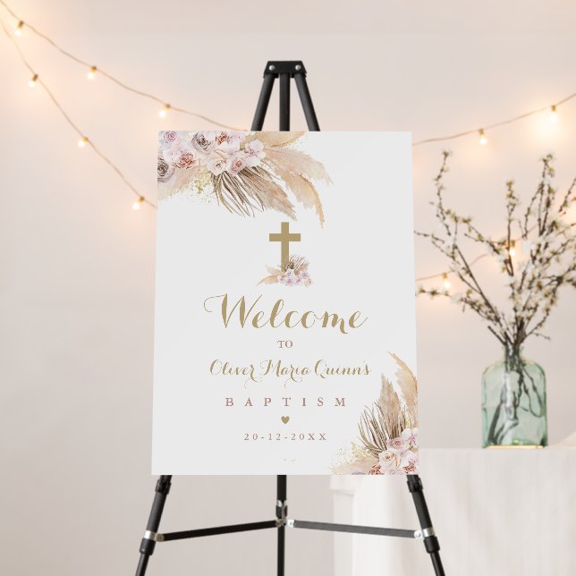 Pampas Grass Bohemian Baptism Personalized Welcome Foam Board (In Situ (Stand))