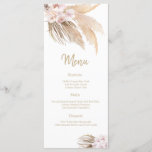 Pampas Grass Bohemian Blush Wedding Reception menu<br><div class="desc">Our Pampas Grass Bohemian wedding dinner menu card is perfect for an elegant wedding. The modern rustic boho design features romantic watercolor blush flowers flowers in soft tones of wheat , mauve, blush pink and cream white with pampas grass accents. This menu can be used for a wedding reception, rehearsal...</div>