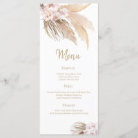 Pampas Grass Bohemian Blush Wedding Reception menu