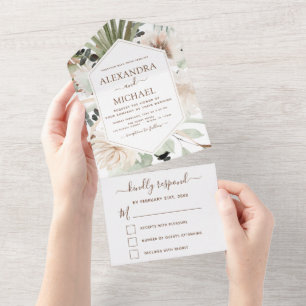 Pampas Grass Bohemian Boho Eucalyptus Wedding All In One Invitation