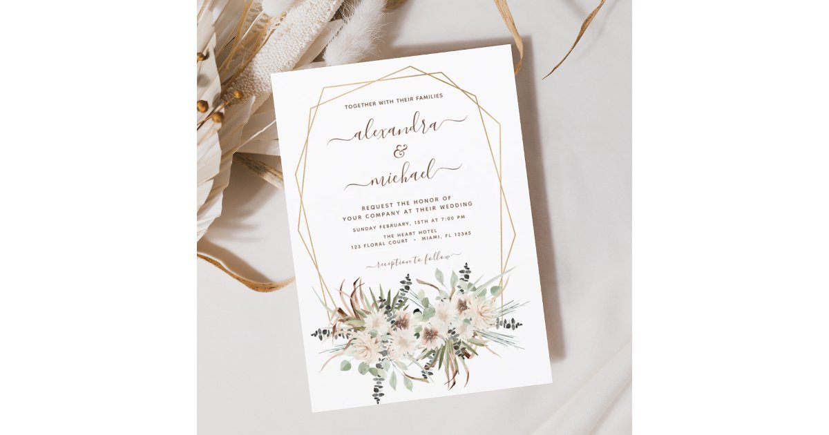 Pampas Grass Bohemian Boho Eucalyptus Wedding Invi Invitation | Zazzle