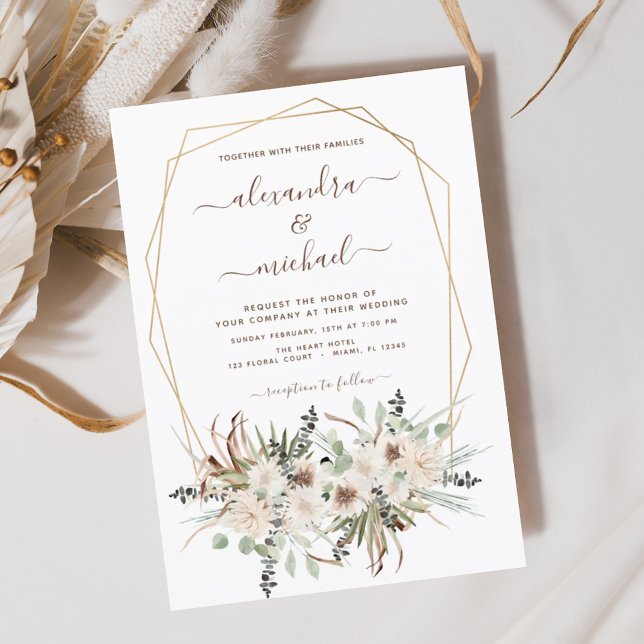 Pampas Grass Bohemian Boho Eucalyptus Wedding Invi Invitation (Creator Uploaded)