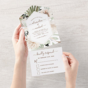 Pampas Grass Bohemian Boho Eucalyptus Wedding RSVP All In One Invitation