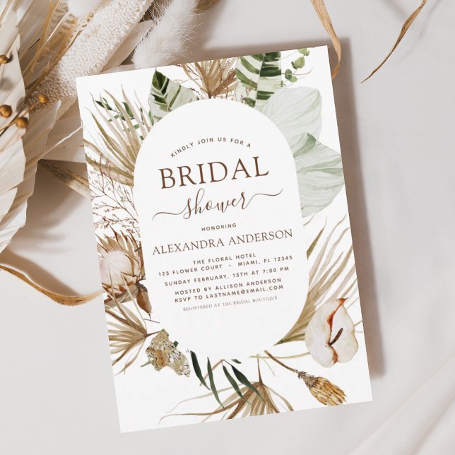 Pampas Grass Bohemian Boho Tropical Bridal Shower  Invitation (Creator Uploaded)