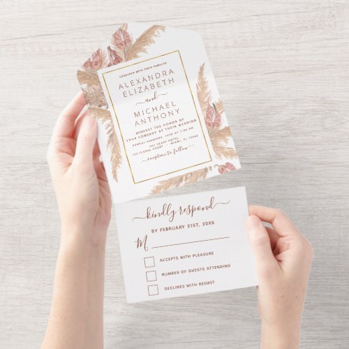 Pampas Grass Bohemian Boho Tropical Wedding All In All In One Invitation