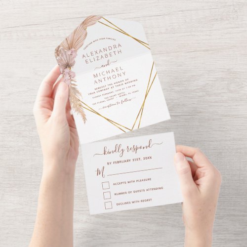 Pampas Grass Bohemian Boho Tropical Wedding All In All In One Invitation