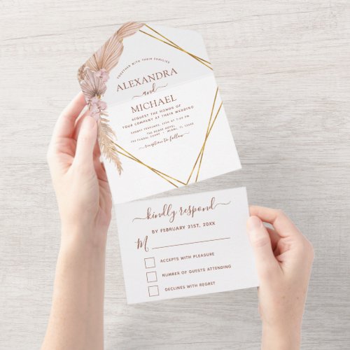 Pampas Grass Bohemian Boho Tropical Wedding All In One Invitation