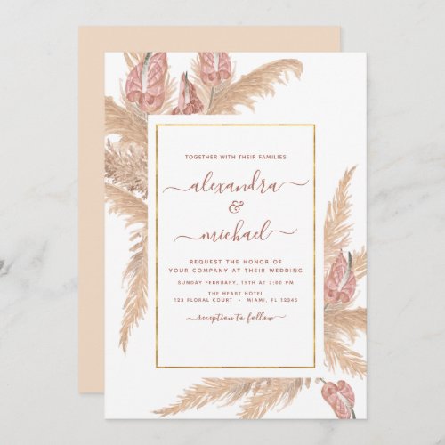 Pampas Grass Bohemian Boho Tropical Wedding Invita Invitation