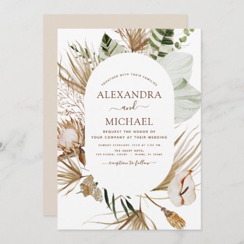 Pampas Grass Bohemian Boho Tropical Wedding Invita Invitation