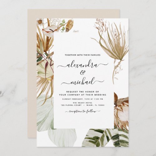 Pampas Grass Bohemian Boho Tropical Wedding Invita Invitation