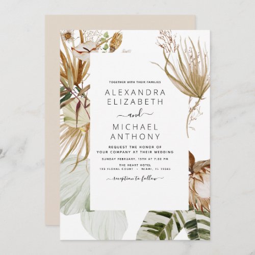 Pampas Grass Bohemian Boho Tropical Wedding Invita Invitation