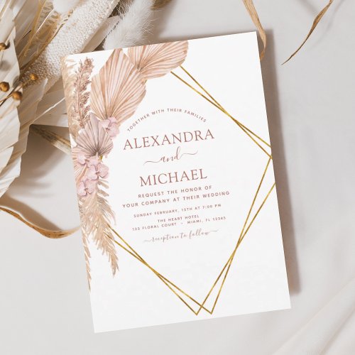 Pampas Grass Bohemian Boho Tropical Wedding Invita Invitation