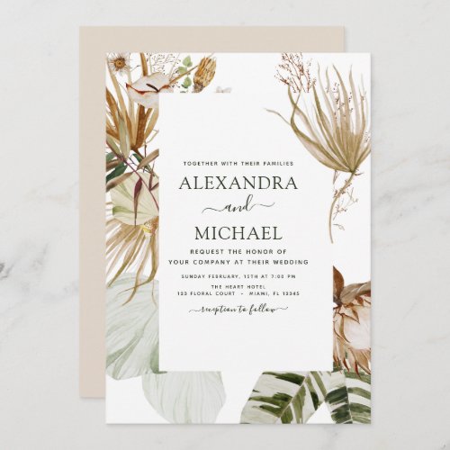 Pampas Grass Bohemian Boho Tropical Wedding Invita Invitation