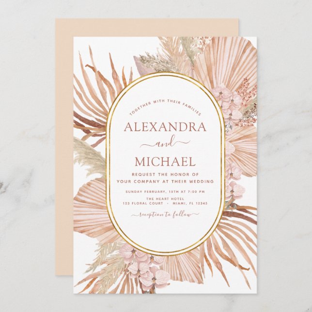 Pampas Grass Bohemian Boho Tropical Wedding Invita Invitation (Front/Back)