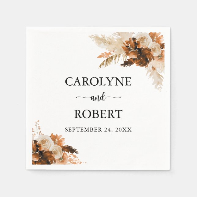 Pampas Grass Bohemian Boho Wedding Napkins (Front)