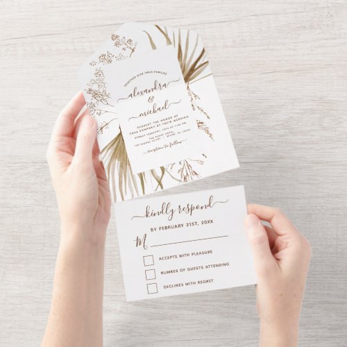 Pampas Grass Bohemian Boho Wedding RSVP All In One Invitation