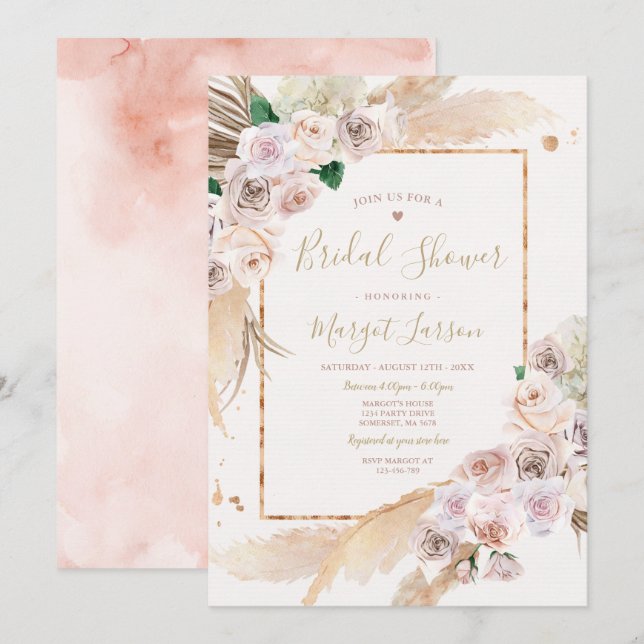 Pampas Grass Bohemian Desert Bridal Shower Invitation (Front/Back)