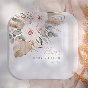 Pampas Grass Bohemian Desert Girl Baby Shower Paper Plates