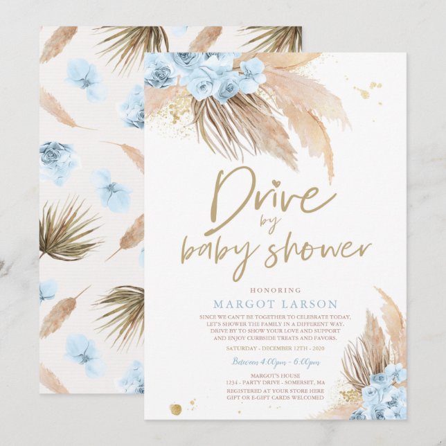 Pampas Grass Bohemian Drive By Baby Shower Invitation (Front/Back)