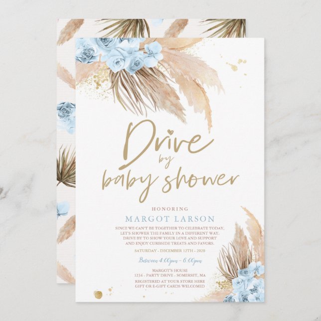 Pampas Grass Bohemian Drive By Baby Shower Invitation (Front/Back)