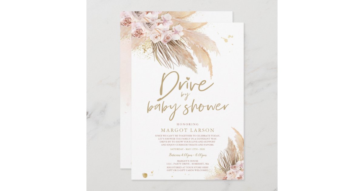 Pampas Grass Bohemian Drive By Baby Shower Invitation Zazzle Com