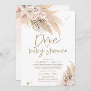 Pampas Grass Bohemian Drive By Baby Shower Invitation