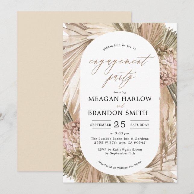 Pampas Grass Bohemian Engagement Party Invitation (Front/Back)