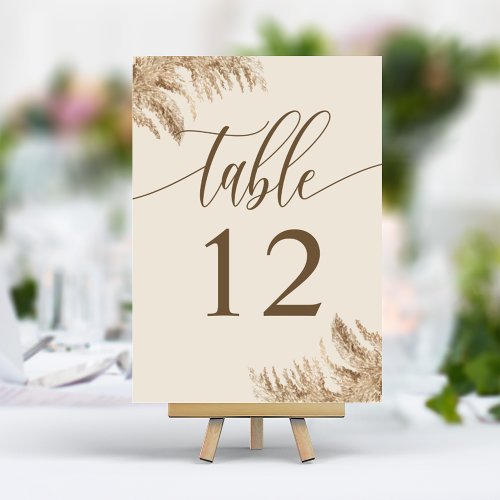Pampas Grass Bohemian Exotic Earthy Wedding Table Number